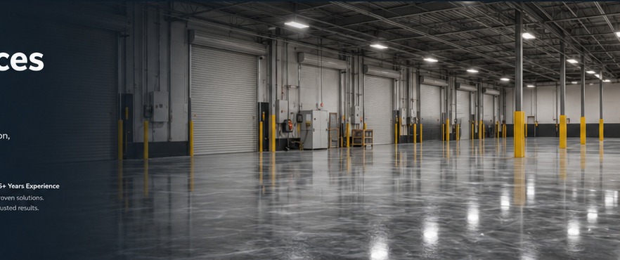 Polished industrial resinous floor in a large facility